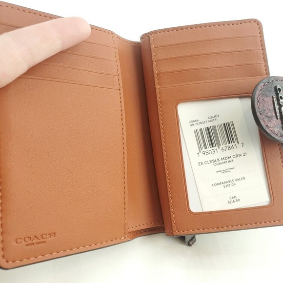 Coach Womens Brown Colorblock Leather Snakeskin Medium Corner Zip Around Wallet - Picture 7 of 12